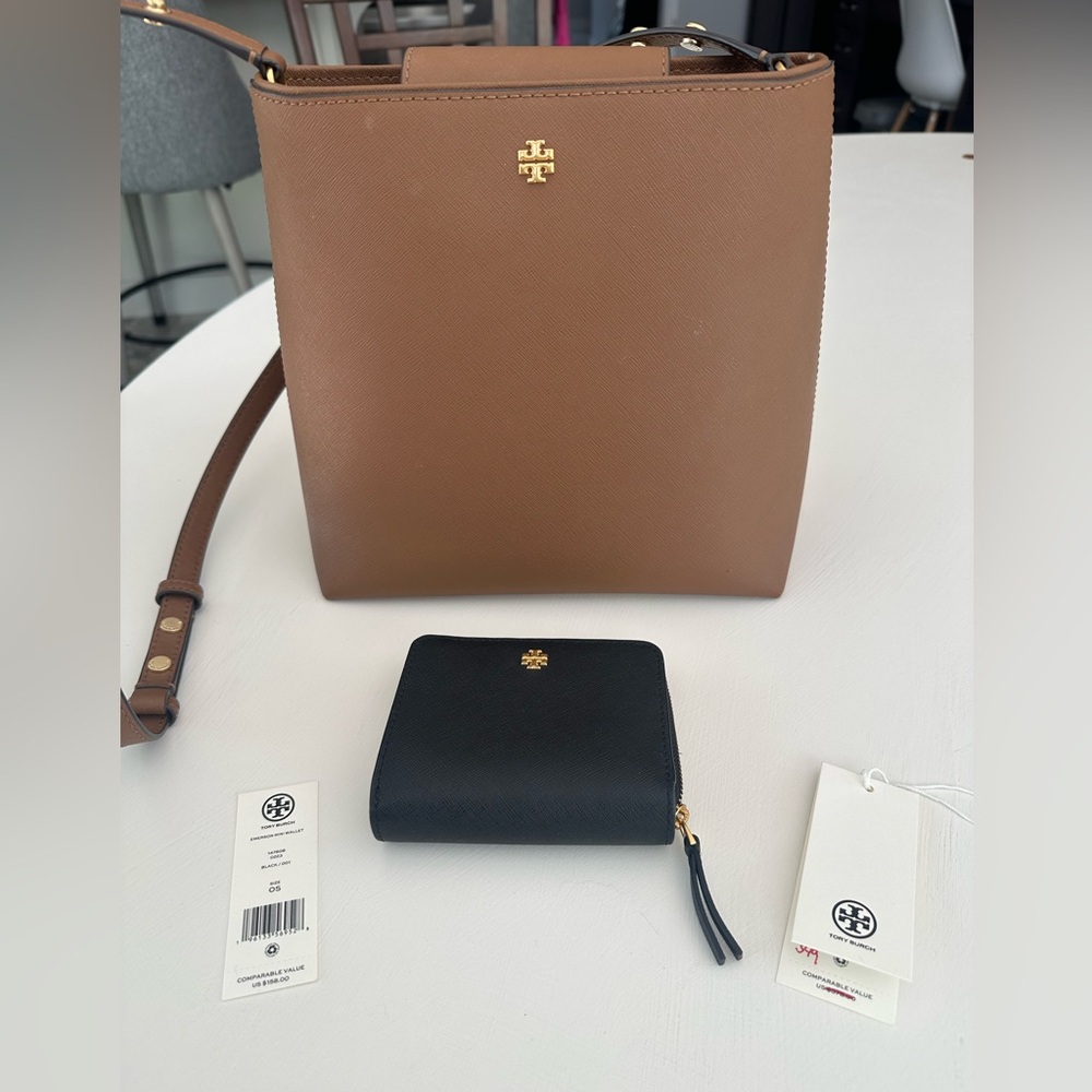 Brand New Tory Burch Emerson Bucket Bag and Tory Burch mini Emerson wallet